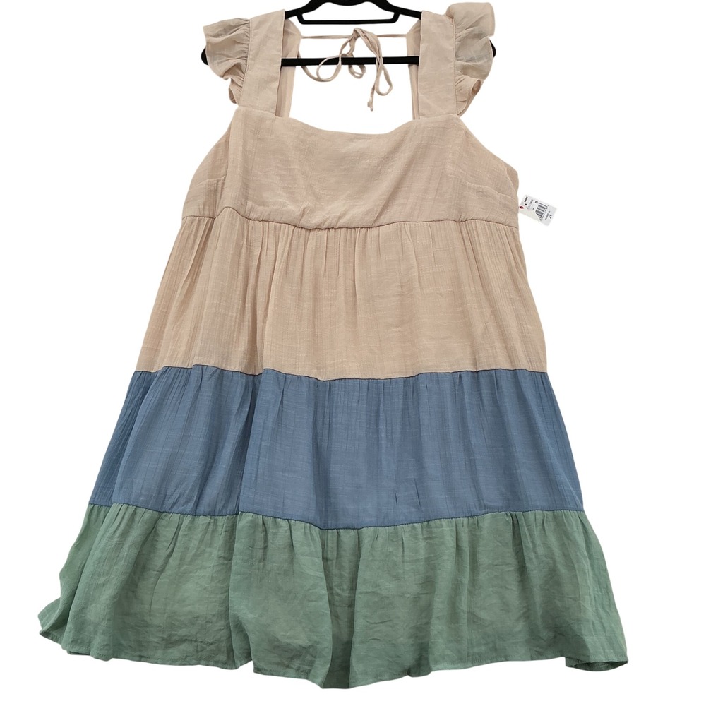 As U Wish Tiered Dress Womens 2X Multicolor Colorblock Flutter Sleeve Boho New